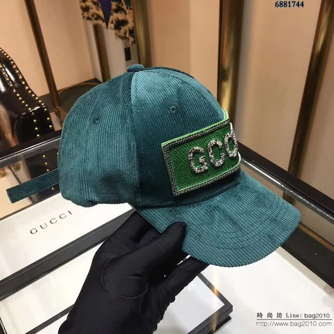 GUCCI古馳 經典款 絲絨加點鑽棒球帽 6881744 LLWJ5822